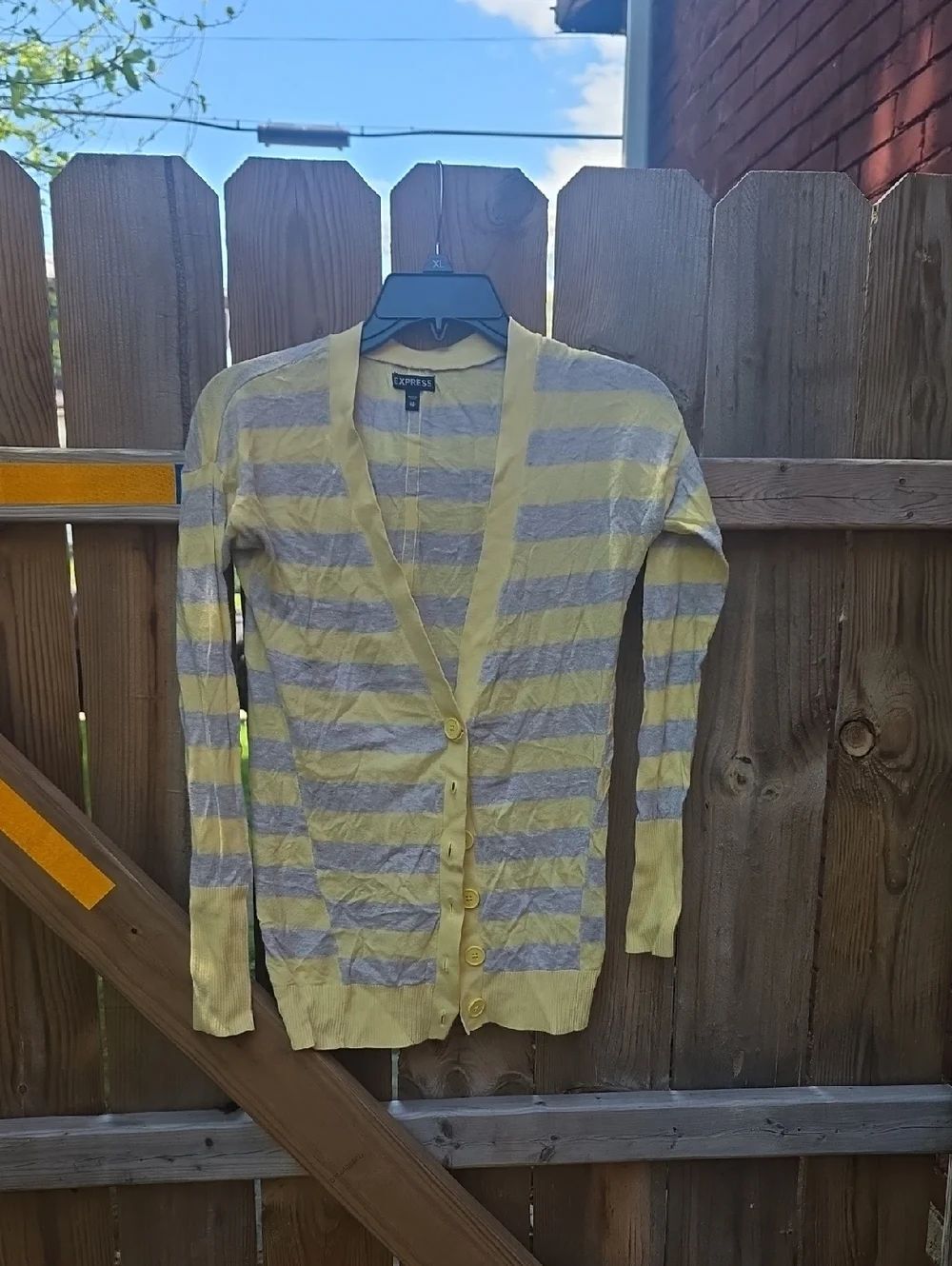Express Yellow & Light Gray Striped Cardigan